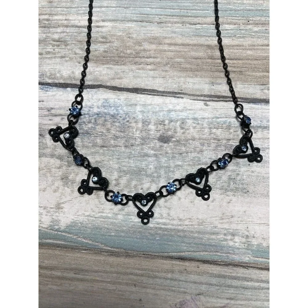 Gothic Black Hearts Blue Crystals 15